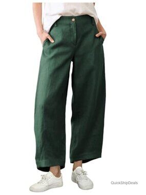 Linen Pants Casual Capri Baggy Wide Leg Trousers Palazzo Beach Vacation Outfits